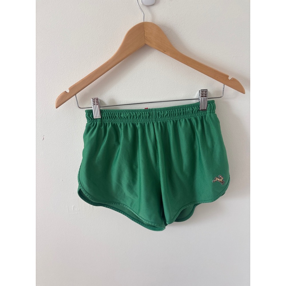 Tracksmith Mens Van Cortlandt Mesh Running Shorts Green Small Gold Hare Logo